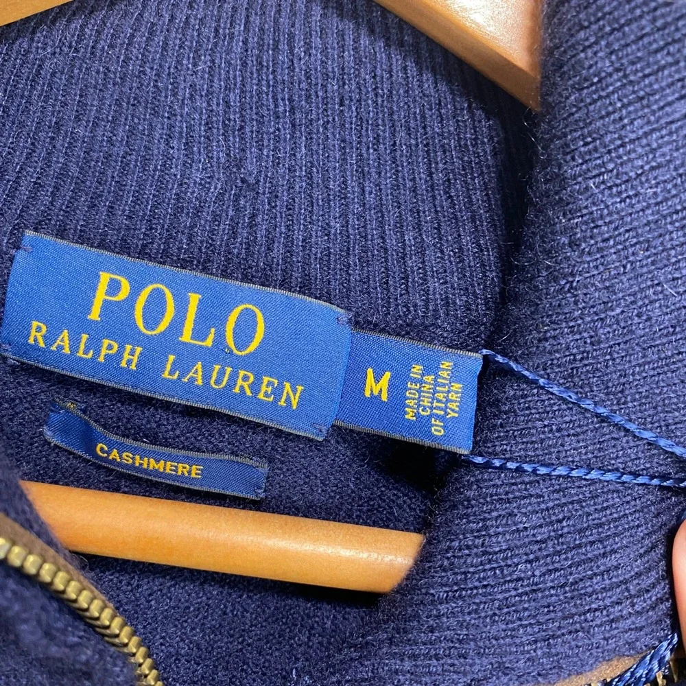 Polo Ralph Lauren Mens 100% Cashmere Quarter Zip Sweater Hunter Navy Blue M NWT
